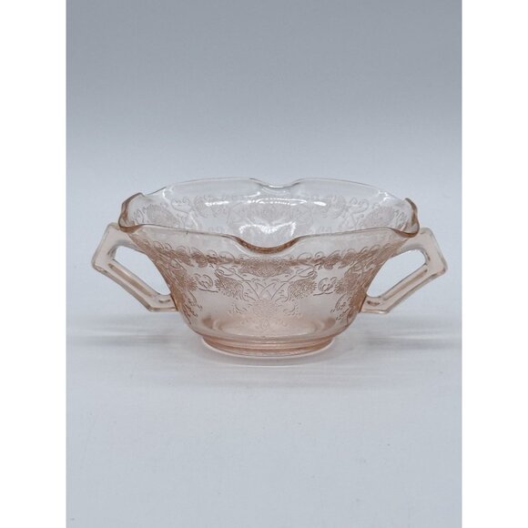 Vintage Hazel Atlas Florentine Poppy Pink Depression Glass Double Handle Bowl 6" - Picture 8 of 8